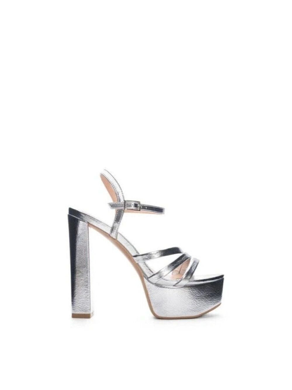 CHINESE Laundry New "Amella" Ankle Strap Silver Platform Sandal Heel